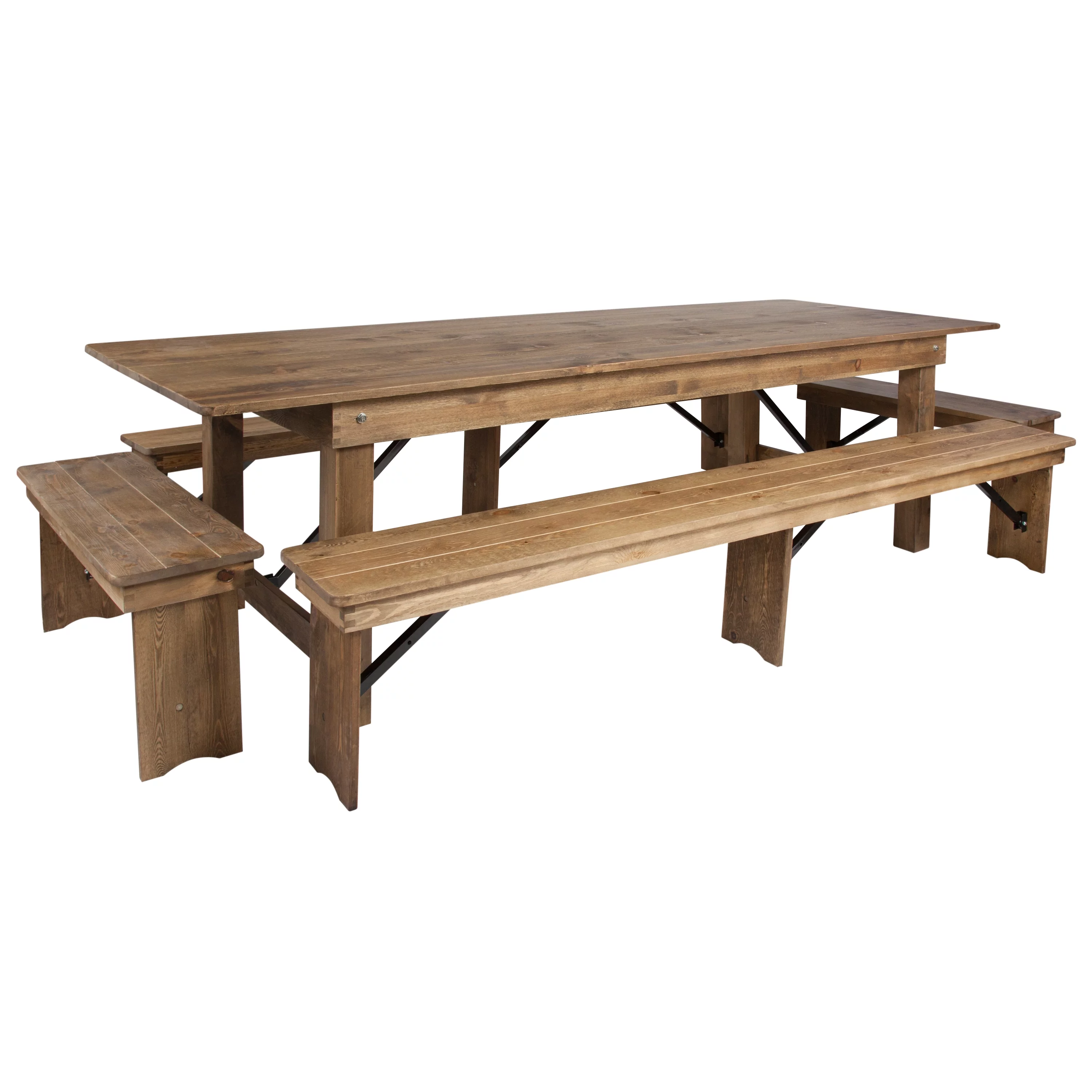 Flash Furniture HERCULES Series 9' x 40'' Antique Rustic Folding Farm Table and Four Bench Set