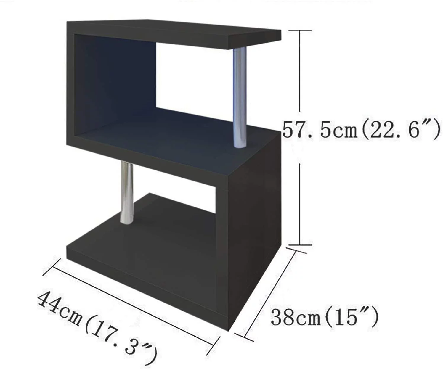 Modern 3Tier S-shaped Sofa Side End Table Furniture LED High Gloss Coffee Table Black