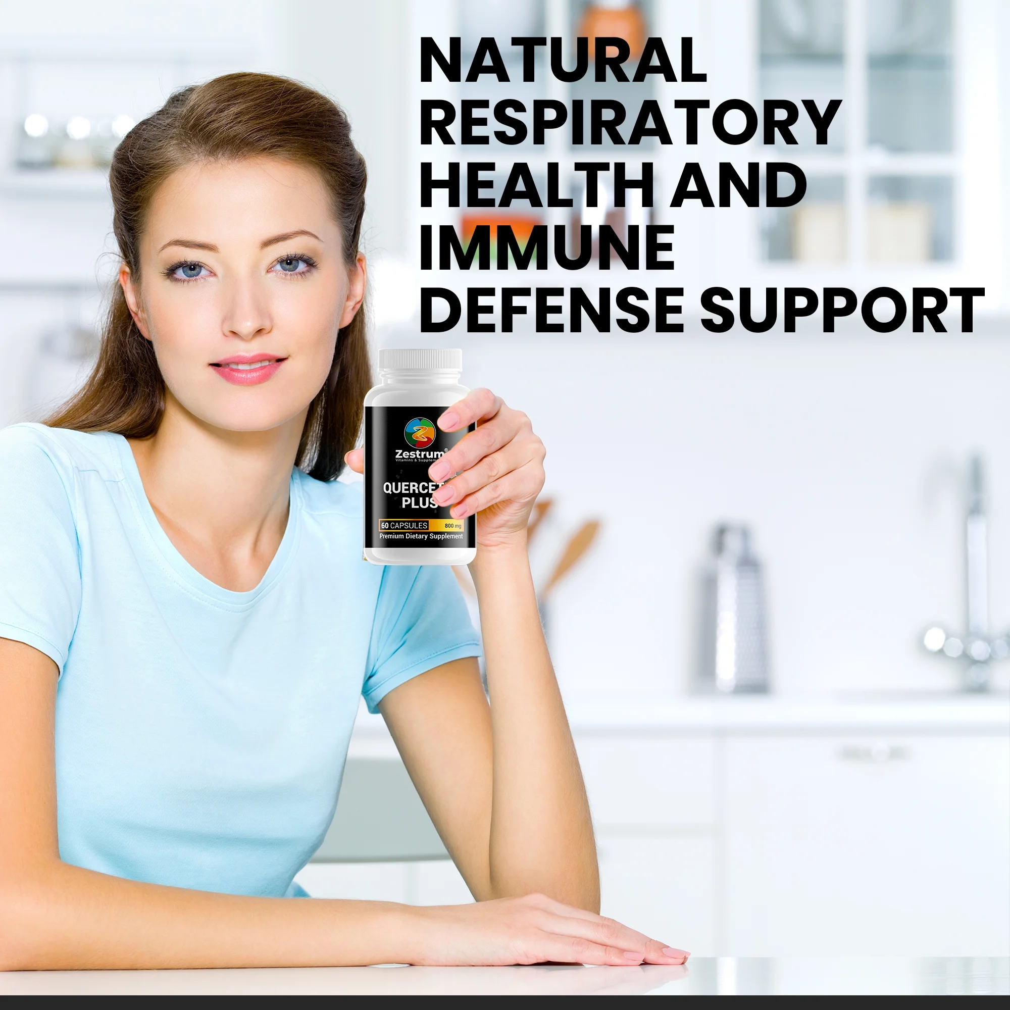 ZESTRUM Zinc Quercetin Plus With Bromelain Supplements - 60 Vegetarian Capsules 800 mg