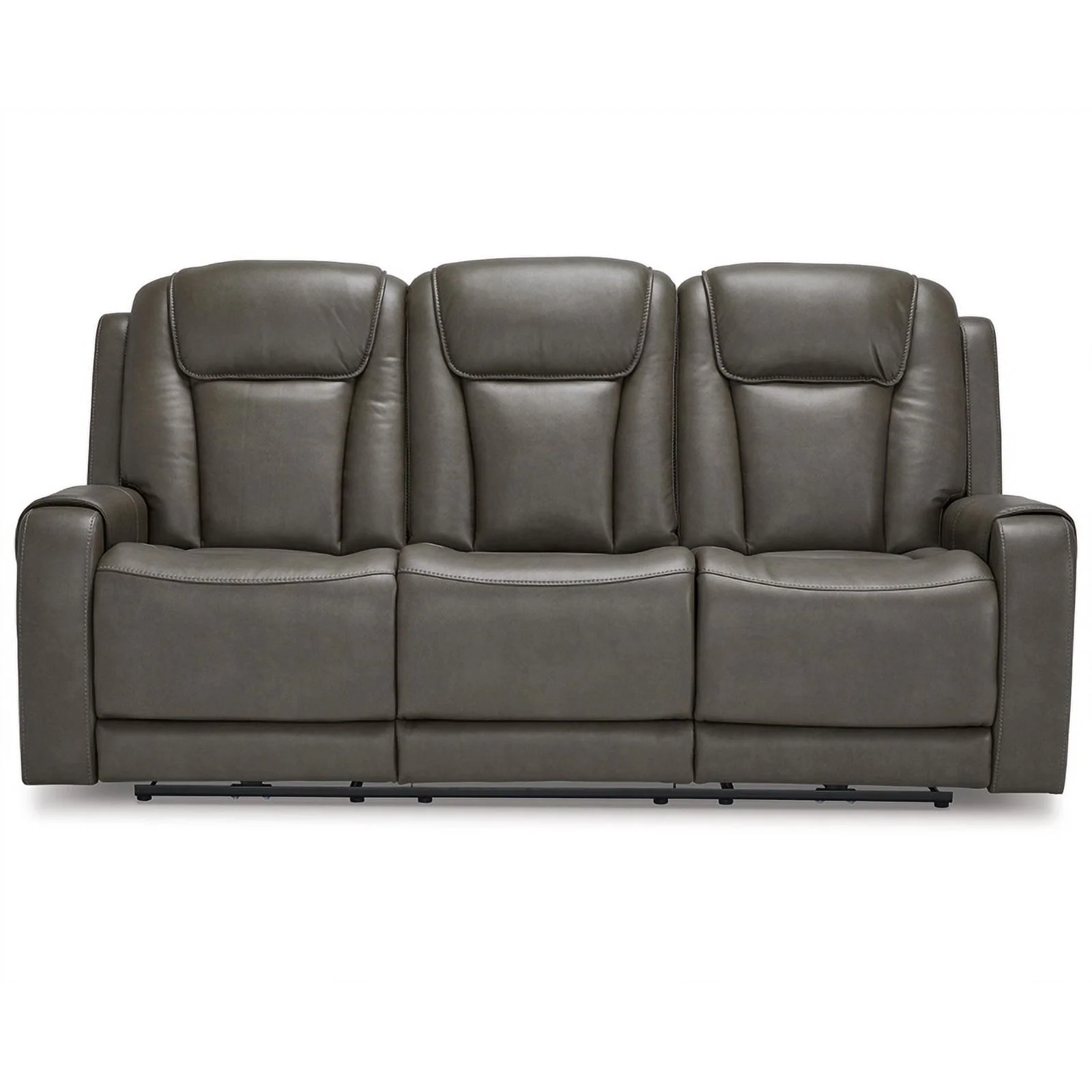 Ashley Furniture Card Player Faux Leather & Fabric Power Reclining Sofa in Gray