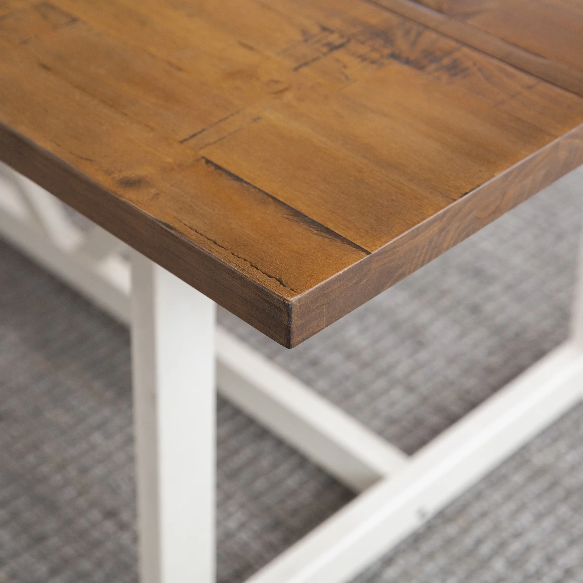 Walker Edison Modern Solid Wood Trestle Dining Table, Rustic Oak/White