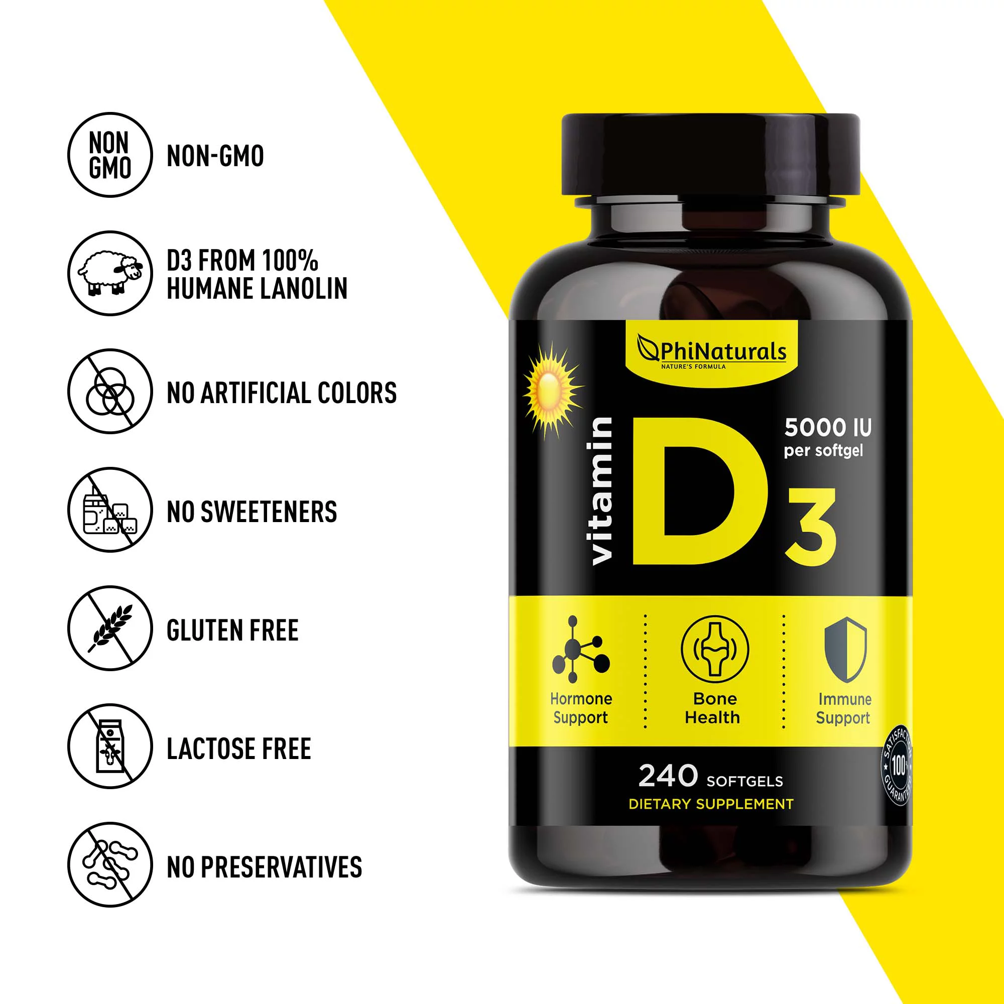 Vitamin D3 5000 IU Supplement (Pack of 2) Capsule by Phi Naturals