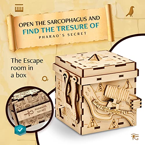 INSCAPE Pharaoh´s Secret Puzzle Box - Escape Room in A Box for Adults - Cluebox - Mind Puzzles for Adults - Puzzle Boxes with Hidden Compartments - Wooden Puzzle Box - Birthday Gift Gadget