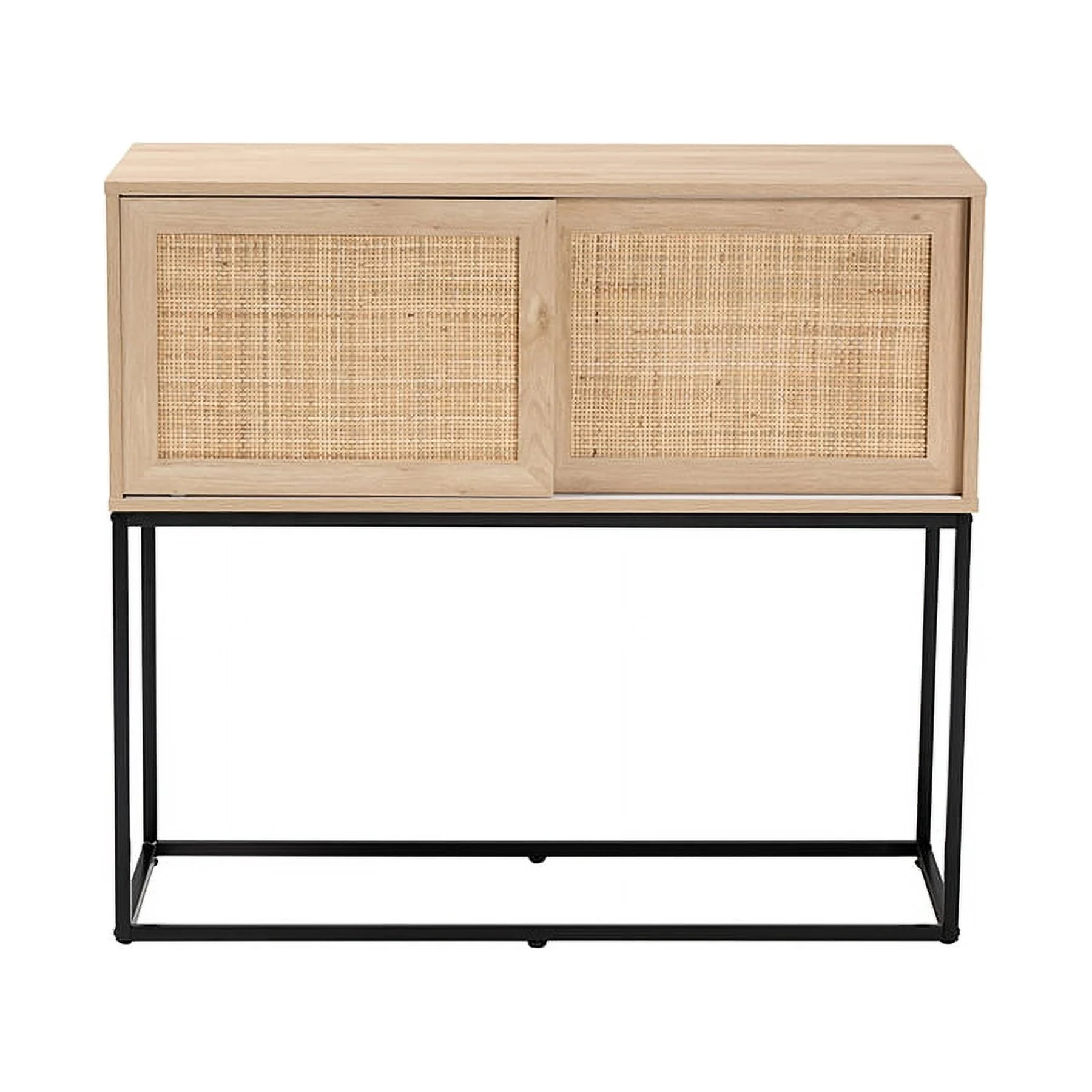Baxton Studio Amelia Mid-Century Modern Transitional Natural Brown Finished Wood and Natural Rattan Sideboard Buffet