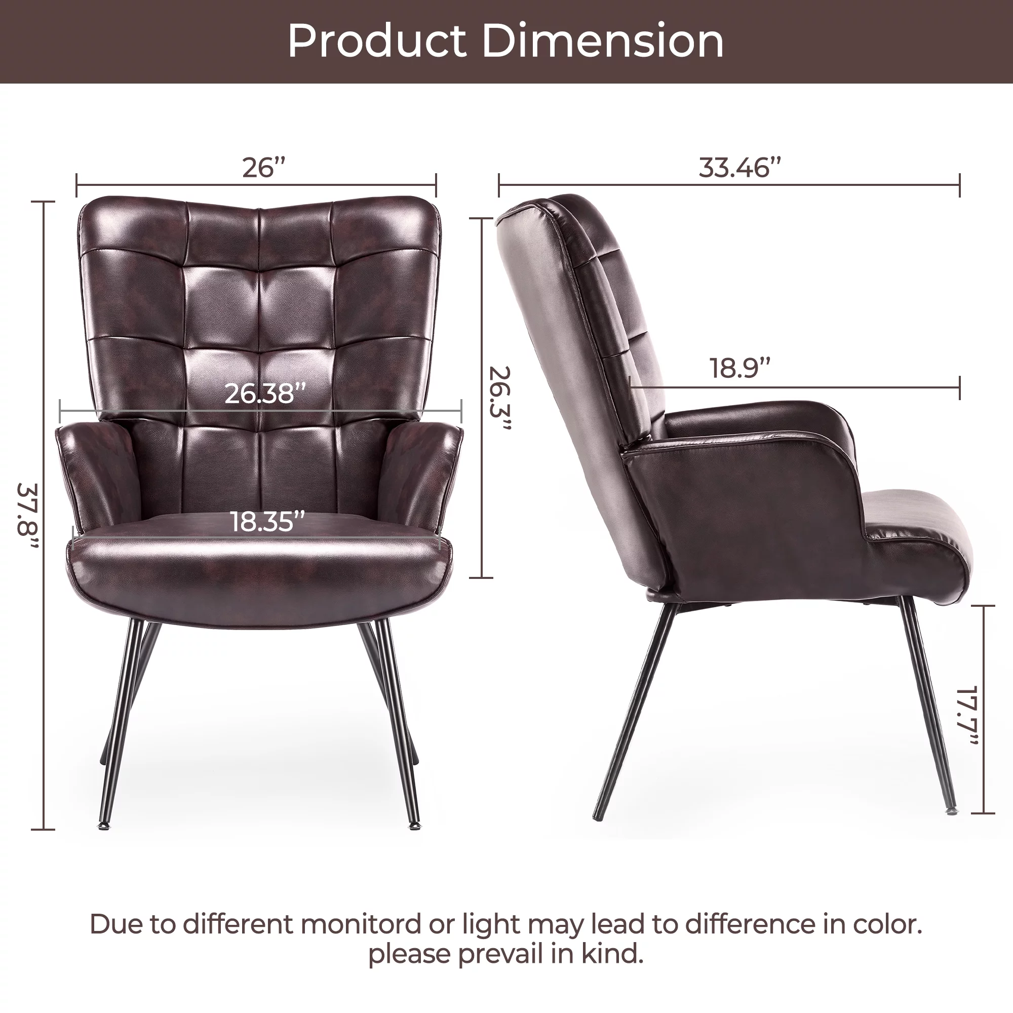 Unikome Livingroom Chair Modern Accent Chair, Faux Leather Wingback Accent Chair PU Leather Accent Chair for Home Office/Living Room/Bedroom, Maroon