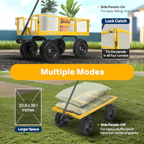 VIVOHOME Heavy Duty 880 Lbs Capacity Mesh Steel Garden Cart Folding Utility Wagon with Removable Sides and 4.10/3.50-4