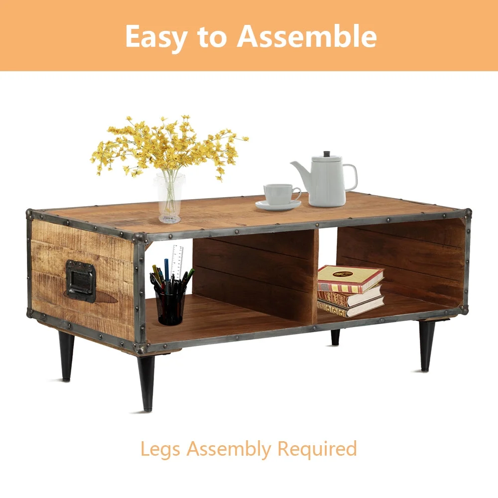 ExBrite Solid Wood Coffee Table ,Rustic Oak 24'' W X 46'' H X 19''