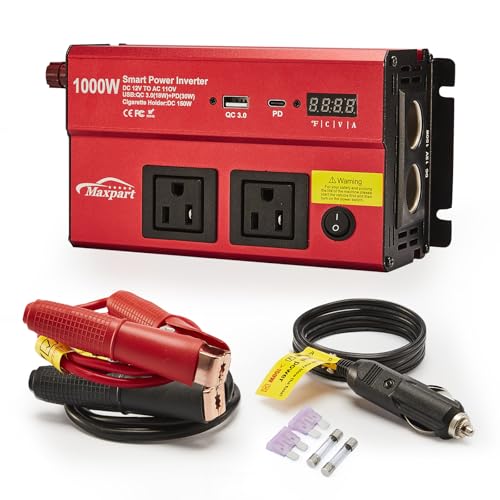 TWING Car 1000w Inverter,12v DC to 110v Power Inverters for Vehicles 1000 watt with Dual AC Outlets 3.0A USB and Type-C,12 Volt Inverter Car Cigarette Lighter Battery