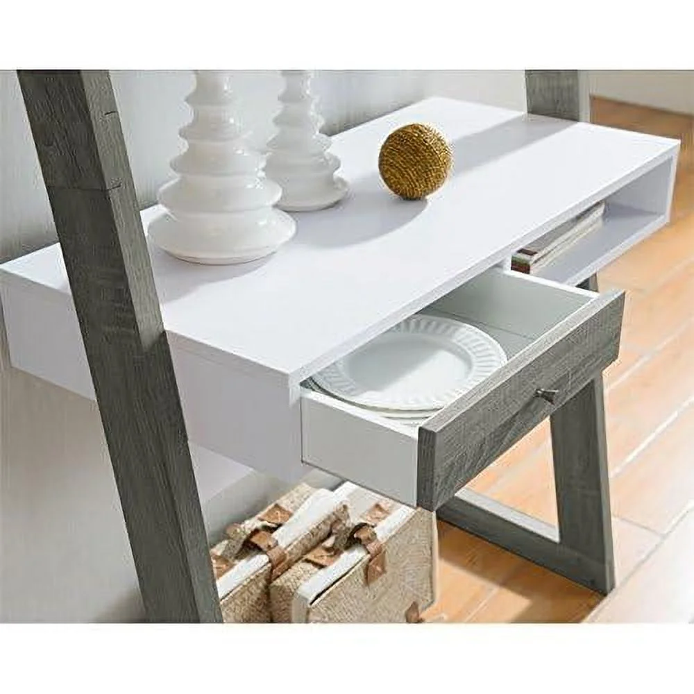 Lazlo Wood Writing Desk With Shelves In Distressed Gray