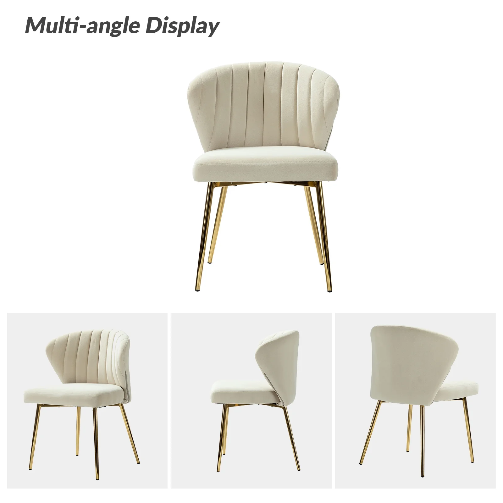 Velvet Upholstery Set of 4 Dining Chairs Channel Tufted Side Chair Metal Legs Kitchen Living Room Bedroom Tan