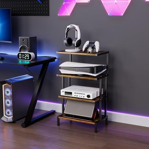 Aquzee Game Console Stands, 4-Tier Stereo Stand Cabinet for Small Space, Gaming Entertainment Center Rack with Storage Shelves for Video Game DVD Player
