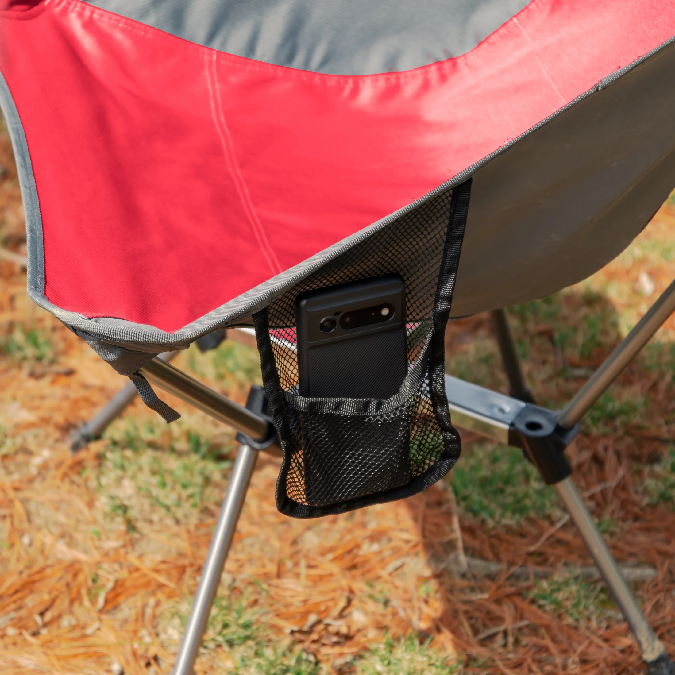 Timber Ridge Yew x-Frame Backpack Camping Chair, Red and Gray, Adult