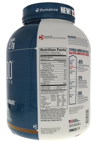 Dymatize ISO100 Whey Protein Powder Isolate, Cookies & Cream, 25g of Protein, 20 Servings, 5.5g BCAAs, Less Than 120 Cal., Gluten Free, 1g Fat, 1g Sugar, 2g Carb