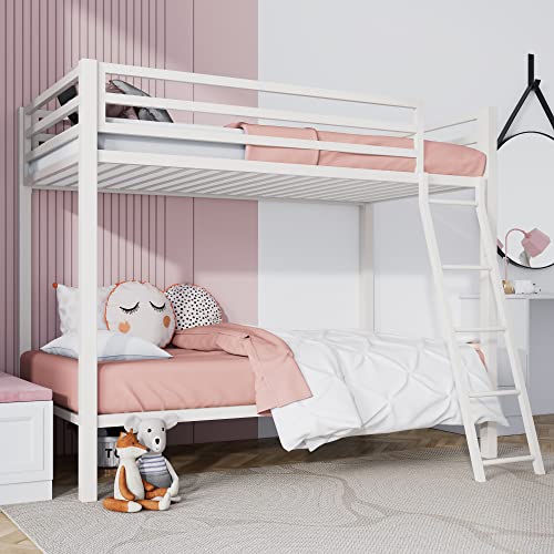 SHA CERLIN Loft Bunk Bed Twin Over Twin Size with Ladder and Guardrail,Heavy Duty Metal Slats Support No Box Spring Needed Small Space Saving Furniture for Bedroom Dorm,Black