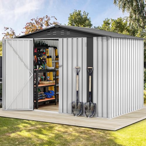 DWVO 6x4ft Storage Shed for Outdoors, Metal Sturdy Weatherproof Tool Locker with Secure Door and Ventilation for Equipment, Mowers, Bikes, Outdoor Spaces, Dark Gray