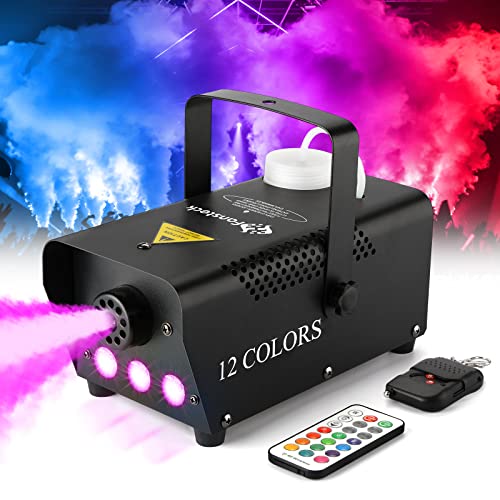 Fog Machine - Smoke Machine with 12 Colorful LED Lights Effect, 2000CFM Smoke Machine Fog Halloween with Wired and Wireless Remote Control, Ideal for Outdoor, Wedding, Parties, and DJ Stage