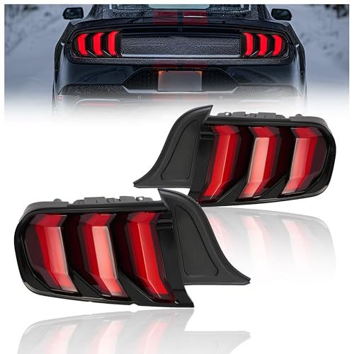 KUAFU Left & Right Taillight Compatible with 2015-2023 Ford Mustang Sequential Tail Light Brake Lamp Assembly Plastic (Clear Lens+Black Housing)