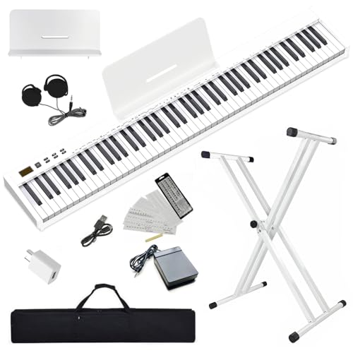 NikoMaku Semi-weighted 88 Keys Piano Keyboard Compact Portable Digital Piano Set for Beginners with Stand, Carrying Case, Sustain Pedal, Headphones, SWAN-S Black
