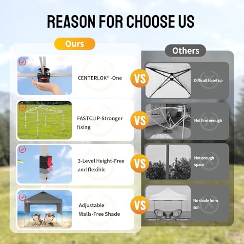 CROWN SHADES 10x10 Pop up Canopy Tent Instant Canopy with 150D Silver Coated Fabric Including 2 Half Sidewalls, 4 Ropes, 8 Stakes, 4 Weight Bags, STO 'N Go Bag, Grid Grey