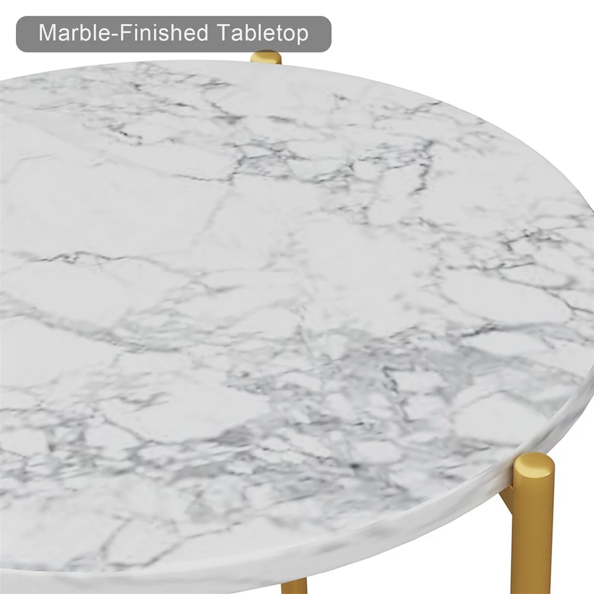 LANTRO JS Modern Faux Marble Top Round Nesting Coffee Table, 2 Piece