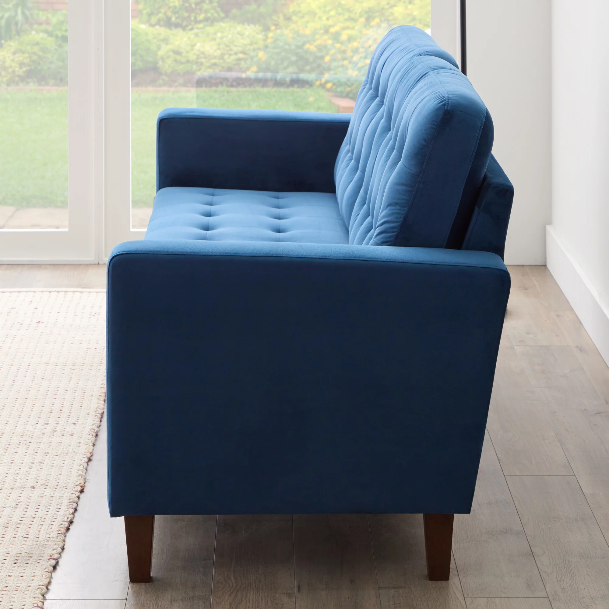 Mayview Carraway Upholstered Sofa with Tufting, Navy Velvet