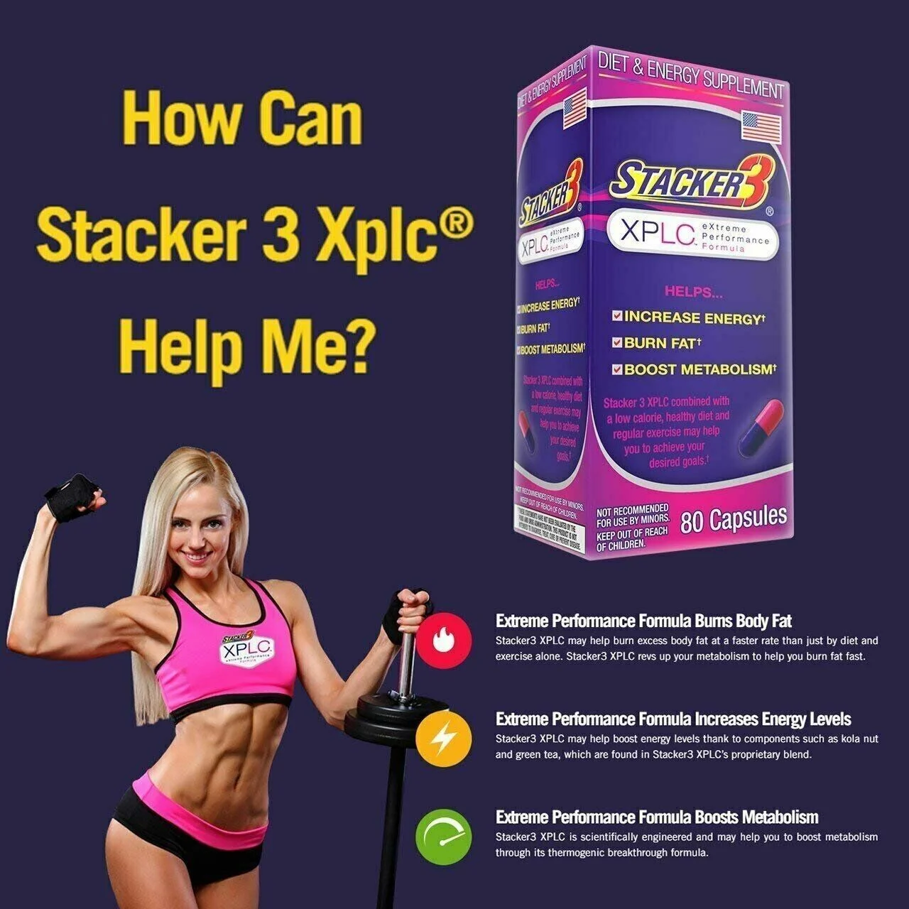 Stacker 3 XPLC Body Metabolism and Fat Burner Boosting 80 capsules