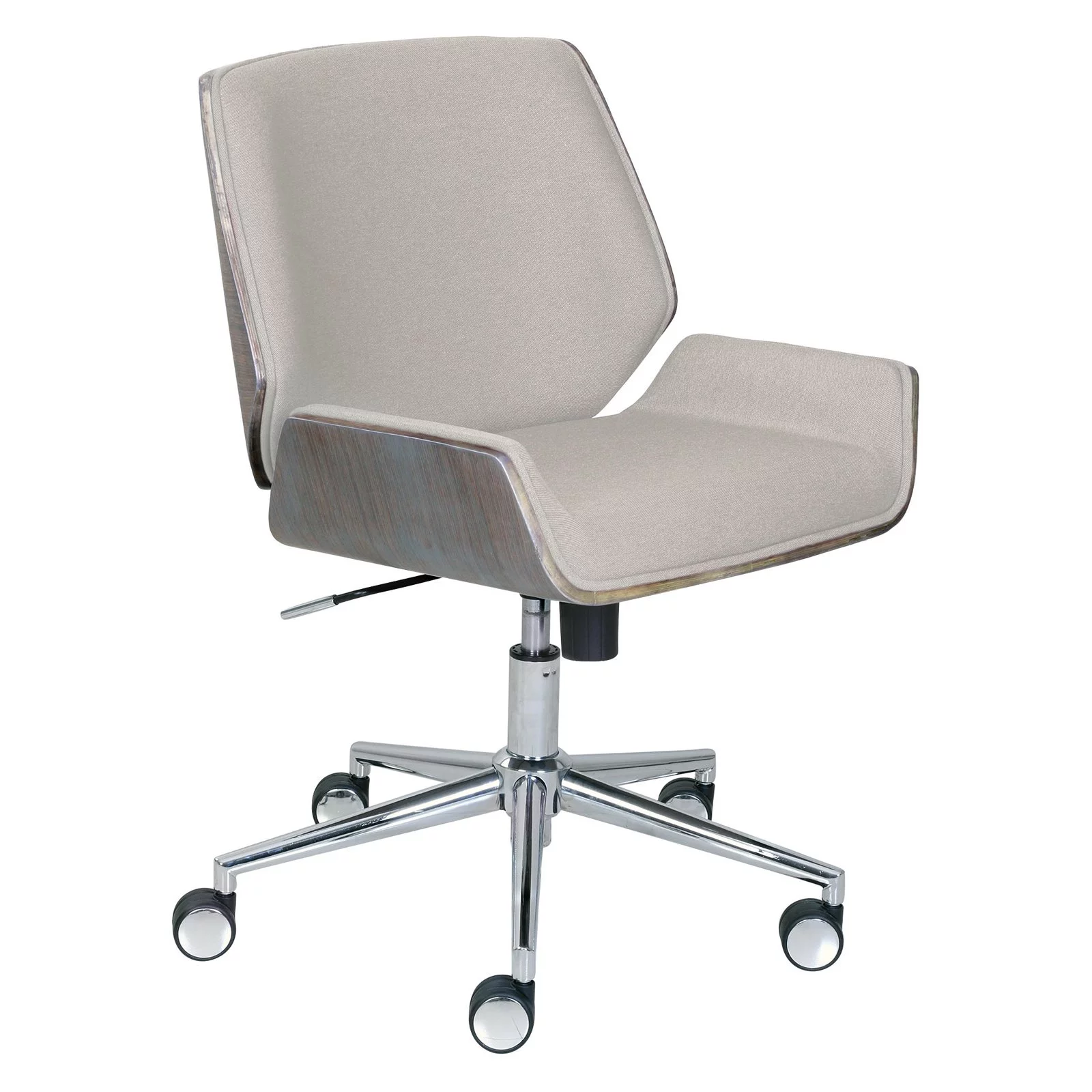 Elle Décor Ophelia Bentwood Fabric Mid-Back Task Chair, Ivory/Chrome