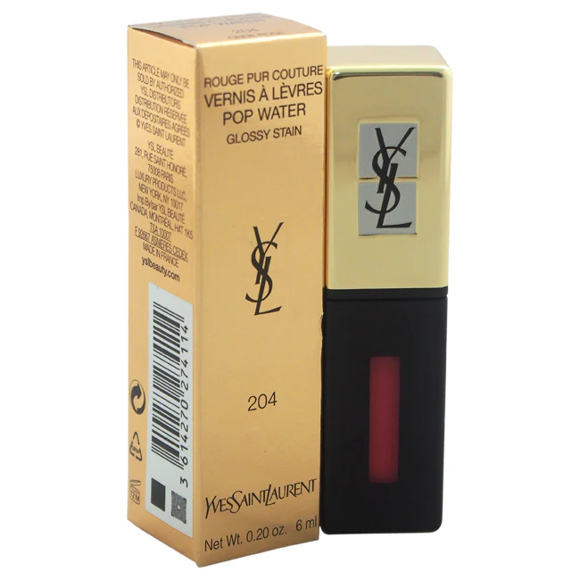 Yves Saint Laurent Rouge Pur Couture Vernis A Levres Pop Water - 204 Onde Rose by Yves Saint Laurent for Women - 0.2 oz Lip Gloss