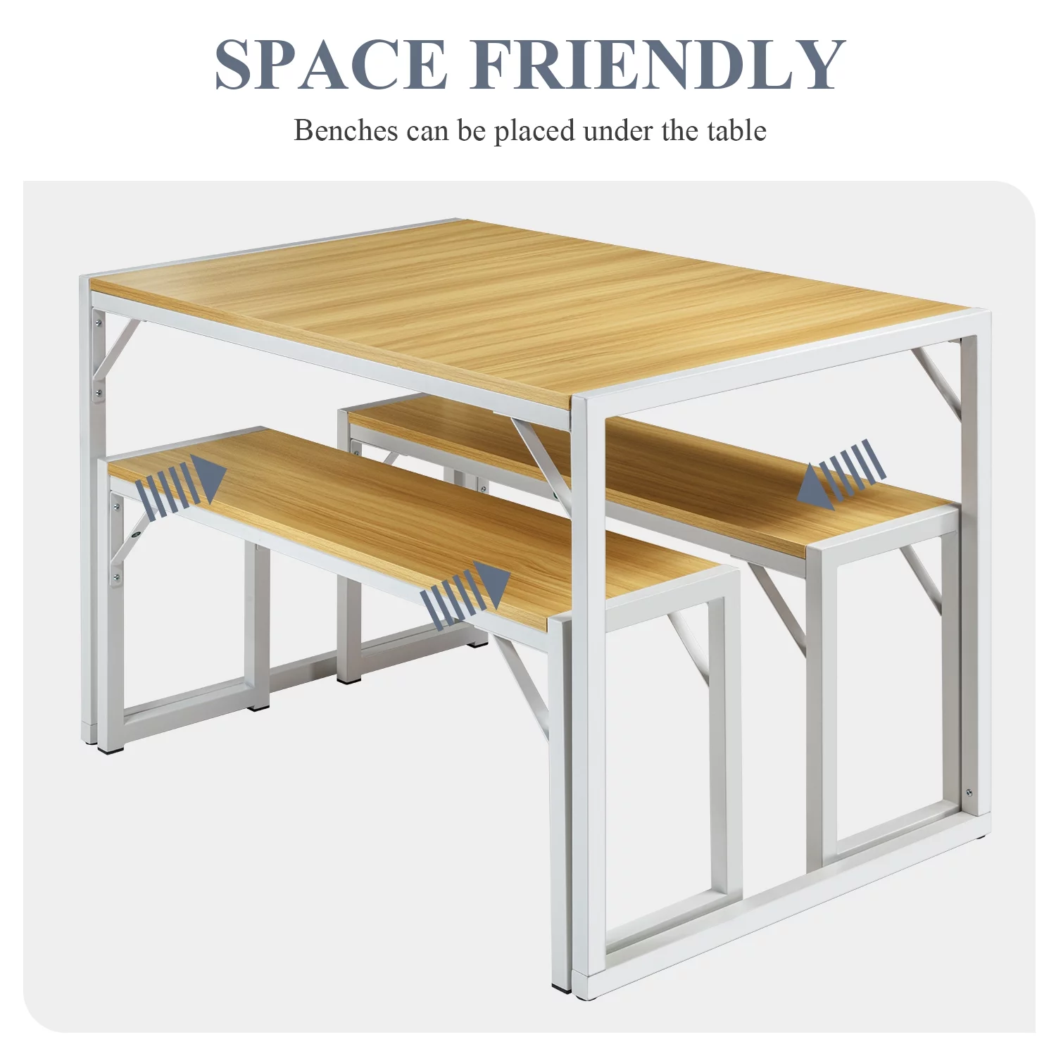 Allewie Modern 3-Piece Soho Dining/Kitchen Table Set with Benches, Sturdy Metal Frame and MDF Board