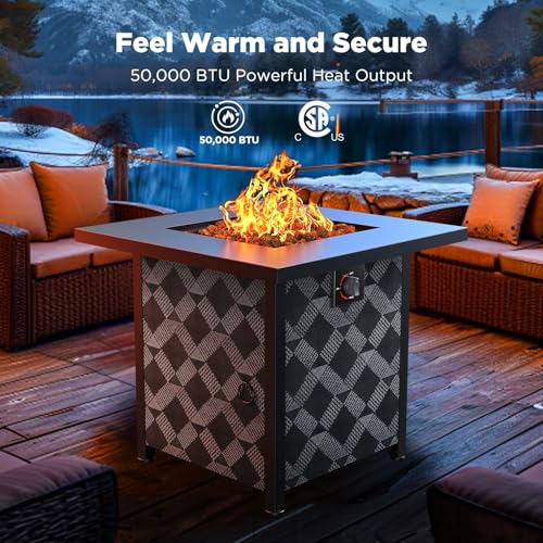 Ciays 32Inch Propane Fire Pit Table, 50,000 BTU Outdoor Gas Fire Pit Table CSA-Certified for Outside Patio with Removable Lid and Lava Rocks, Smoke-Free Burning, Parties, Backyard, Garden
