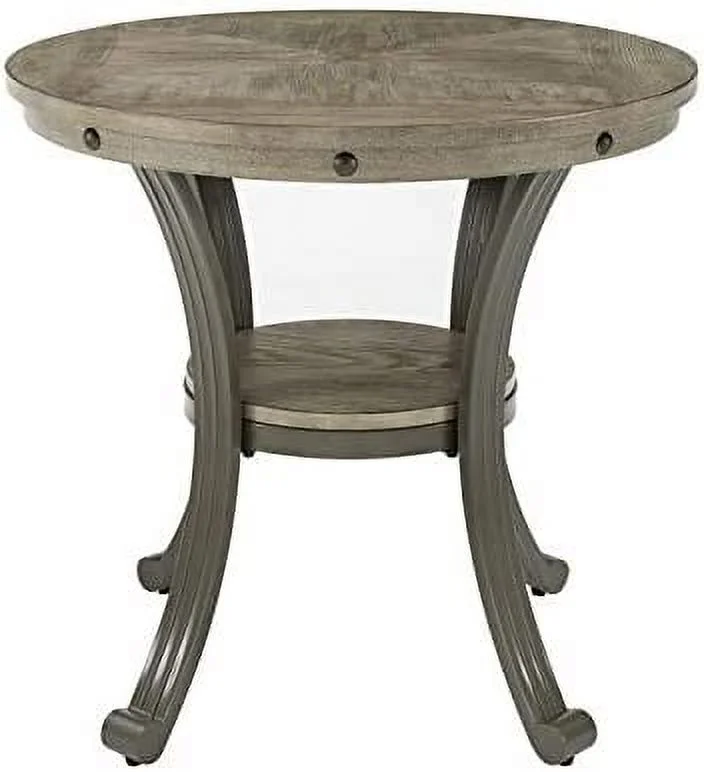 Linon Metal And Wood Round Side Accent Table In Pewter