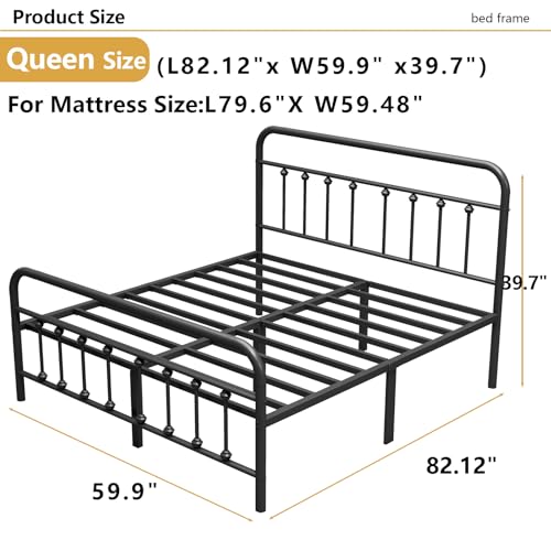 Vengarus Metal Bed Frame,Full Size Bed Frame with Headboard,Structurally Stable, Heavy Duty Steel Slat Supported,Under Bed Storage,No Box Spring Needed,14 Inch,Black