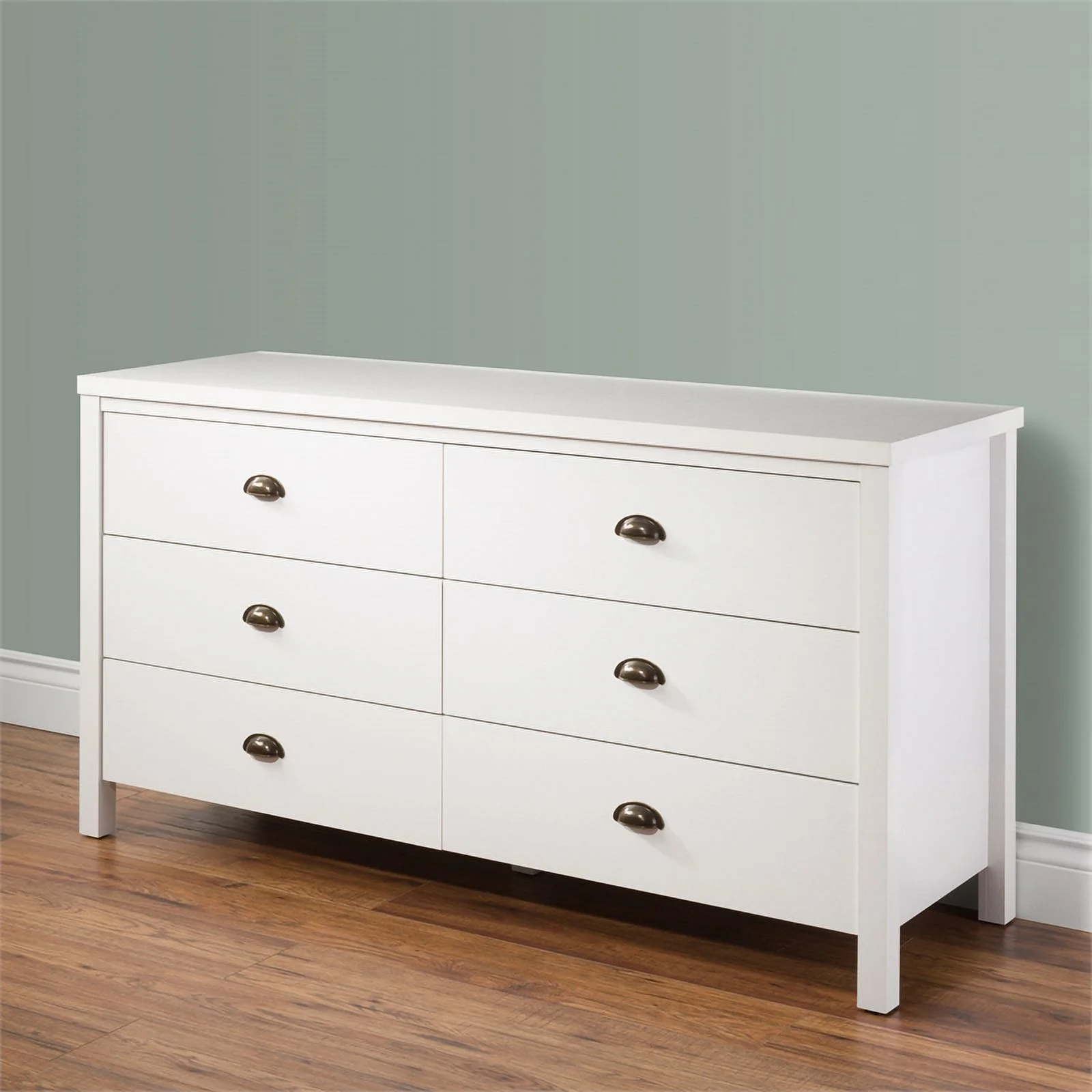 Boston White Engineered Wood Grain Finish 6 Drawer Wide Dresser