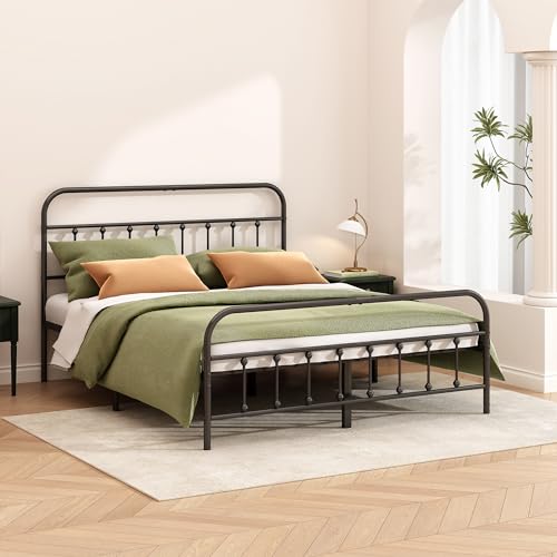 Metal Bed Frame - Structurally Stable Heavy Duty Steel Slat Supported Full Bed Frames,No Box Spring Needed for Easy Removal and Transport.