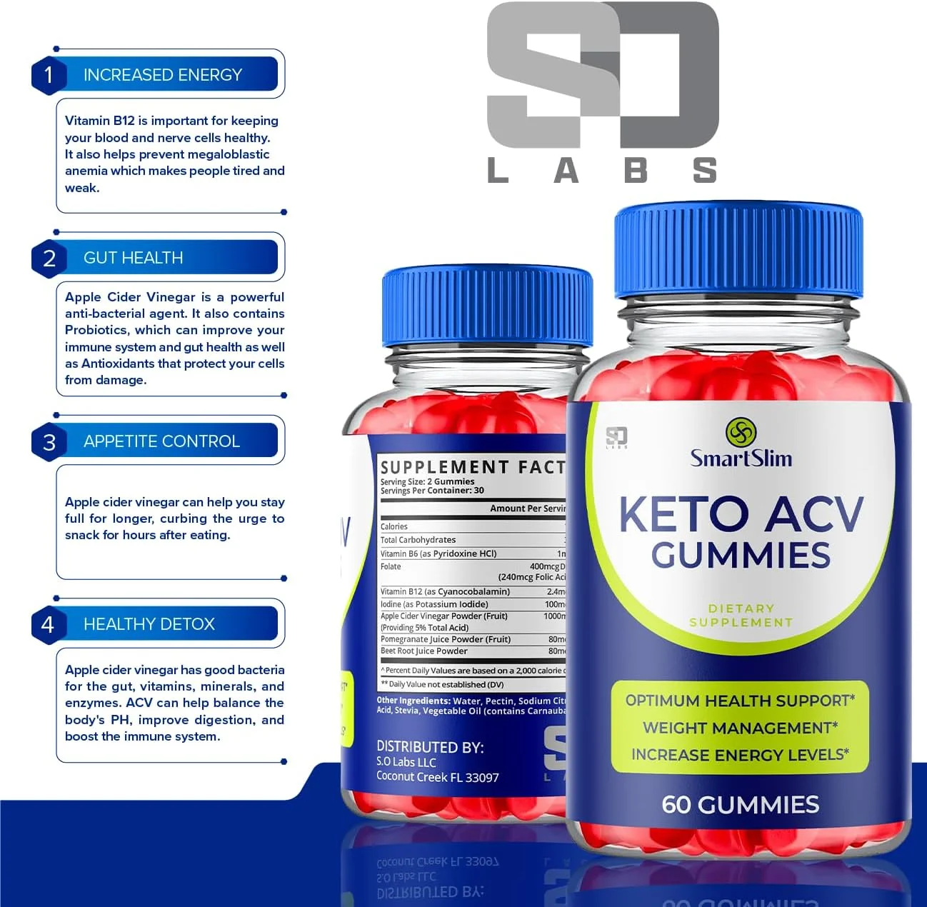 (5 Pack) Smart Slim Keto Gummies, Advanced 1000MG Formula, Apple Cider Vinegar Folate Vitamin B6 B12 Beet Root Vegan Non GMO Keto Supplement (300 Gummies)