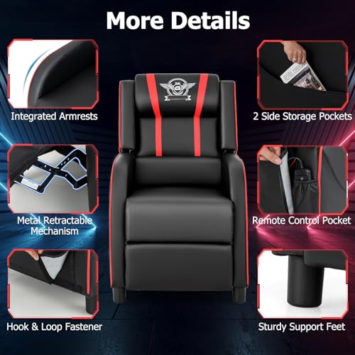 Giantex Gaming Massage Recliner Chair - Racing Style Gaming Sofa Chair with Reclining Backrest, Massage Lumbar Pillow, Retractable Footrest, Home Theater Seating with Bluetooth Speaker (Blue)