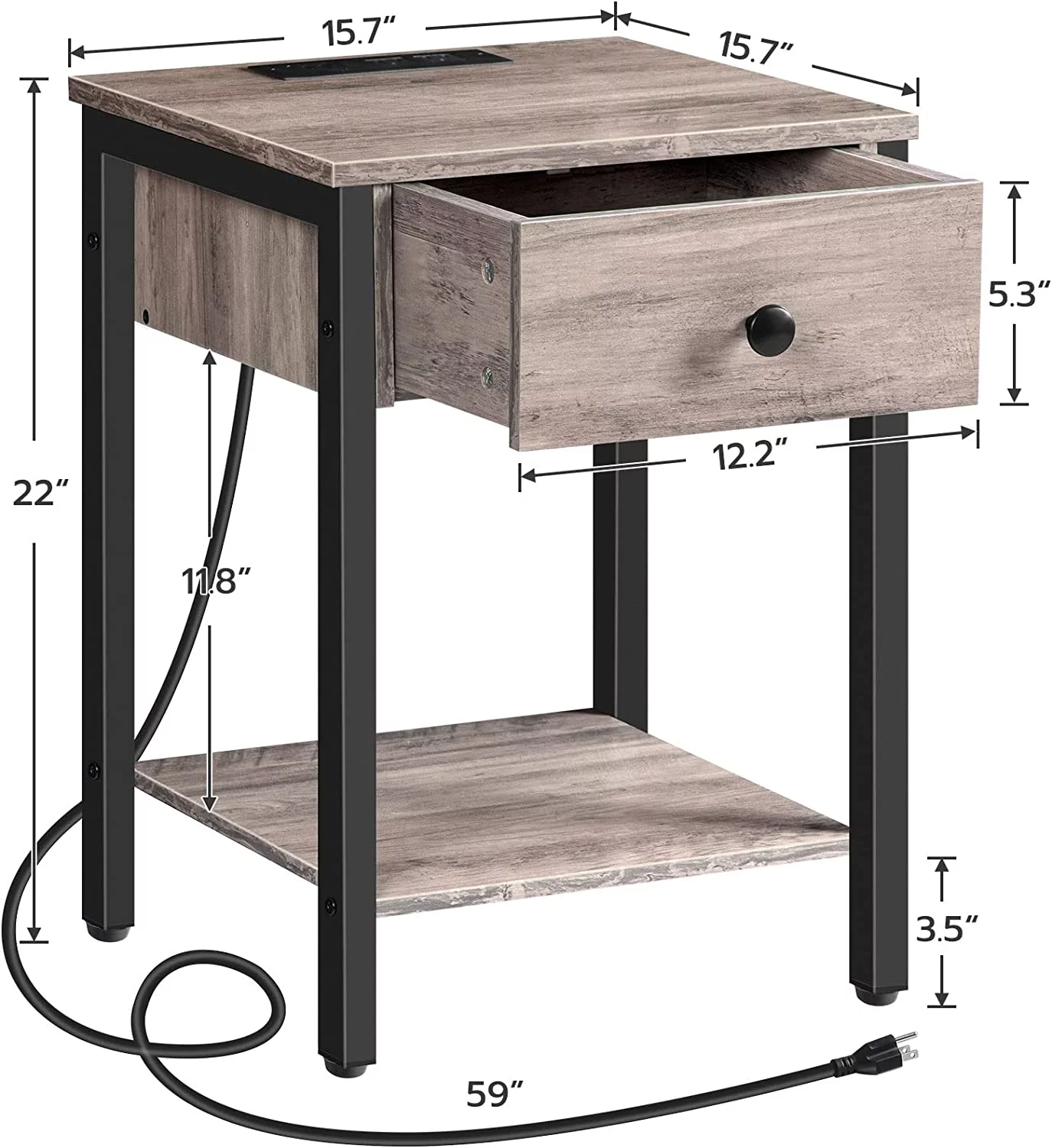 HOOBRO Set of 2 Nightstands with Charging Station & USB Ports Bedside Table Bedroom Brown BG40UBZP201