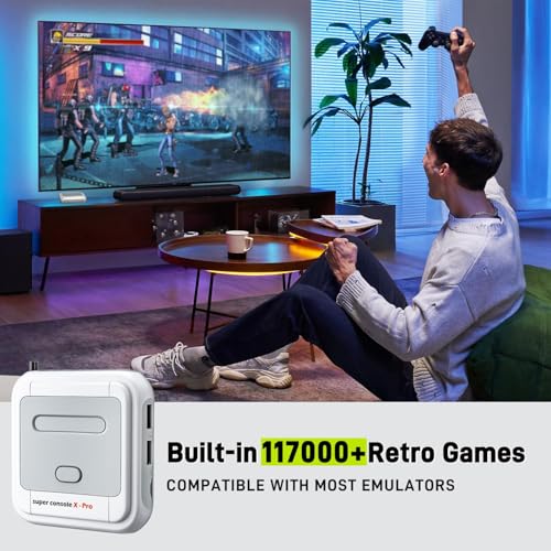 Super Console X Pro Retro Game Console with 117000+ Games,TV & Game System in 1 Video Game Console, 4K TV HD/AV Output,Compatible with 63+ Emulators,with 2 Wireless Controllers