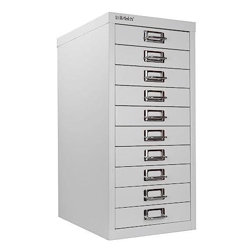 Bisley 10-Drawer Steel MultiDrawer Cabinet - Black, Chrome Pull Handles with Label Holders, Powder-Coated Steel, Removable Drawers, Fits Under Most Desks, Labels Included