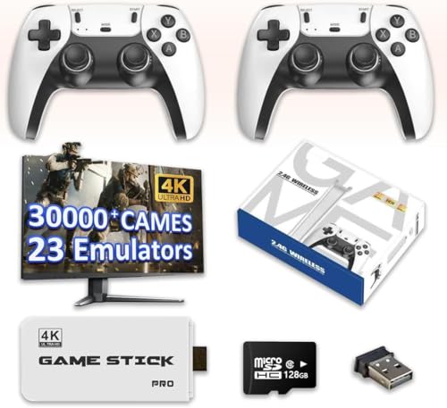 Upgrade Wireless Retro Game Console Stick, Nostalgia Gaming Stick, Plug & Play TV Video Gaming Stick with 128G & 30000+ Games, 4K HDMI Output,2.4G Wireless Controllers (128g(30000 Games))