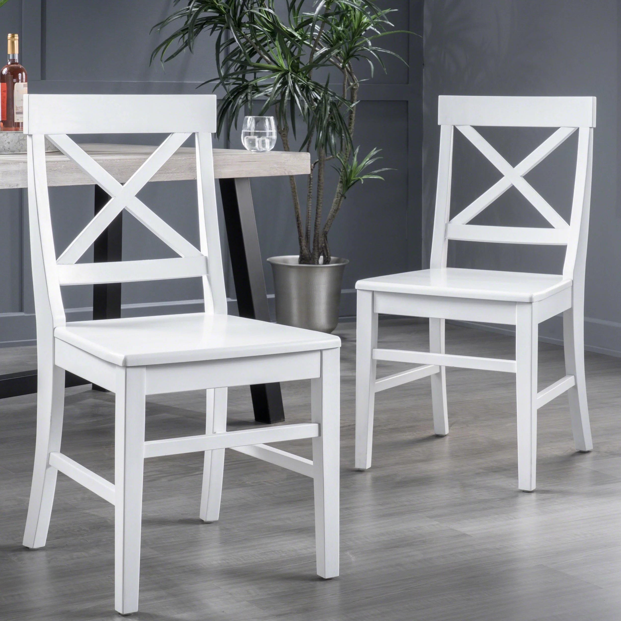 Noble House Roseann Acacia Wood Dining Chairs, Set of 2, White