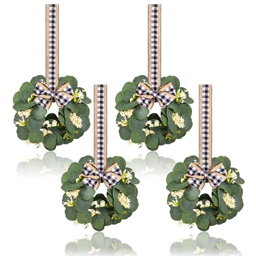 Small Christmas Wreaths 4Pcs, 10 Inch Mini Wreaths for Kitchen Cabinets, Christmas Door Wreath, Small Christmas Wreath for Fireplace Window Farmhouse Indoor Home Decorations