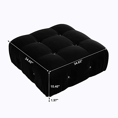 JACH 104'' Modern Sectional Sofa, L-Shaped Minimalist Velvet Floor Sofas Couches, Couch Sectional with Reversible Chaise Ottoman for Living Room Office Apartment (3 Seats,1 Ottoman, Black)