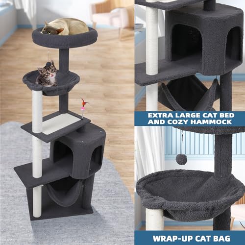 YUNIQUE Cat Tree with Cat Condo and Big Hammock, Grey