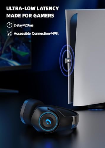 Gaming Headset Wireless for PS5/4, 2.4GHz Gaming Headphones Wireless with Noise Canceling Microphone for Fortnite/FPS Gamers, 40-Hr Battery Gamer Headset for PC, Midnight Blue