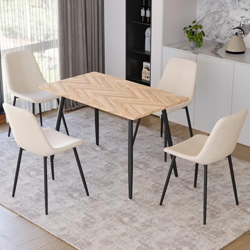 Small Dining Table Set for 4, Modern Dining Table and Chairs Set with 4 Fabric Dining Chairs, 5 Piece Wooden Dining Table Set, 47'' Kitchen Table Set, Ideal for Small Spaces