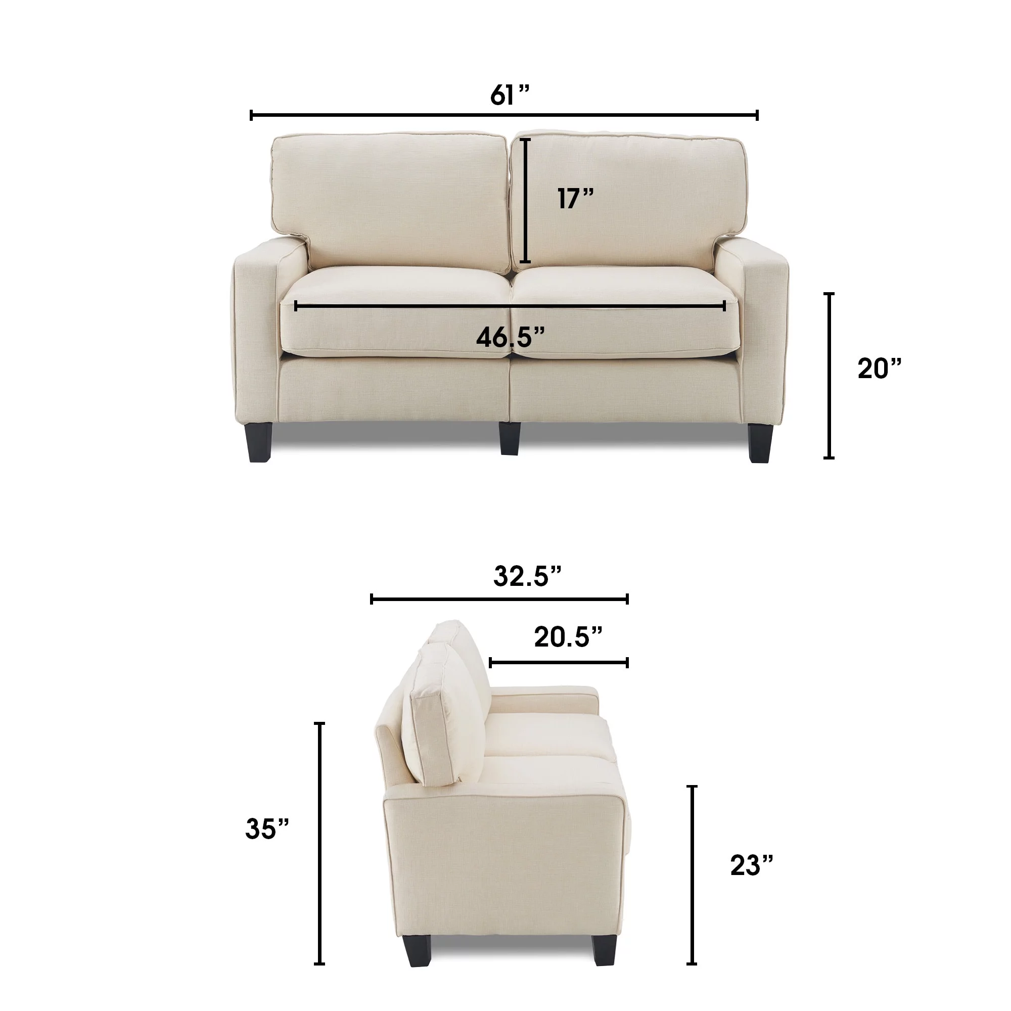 Serta Palisades Modern Track Arm 61-inch Loveseat, Buttercream Fabric
