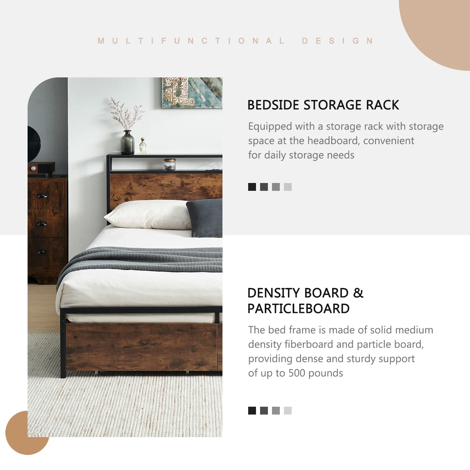 Tzicr QUEEN Size Bed Frame with Storage,Metal Platform Bed Frame with 2 Tier Storage Headboard and Electrical Outlet,USB Port Charging Station,Easy to Assemble,No Springs Required (Brown)