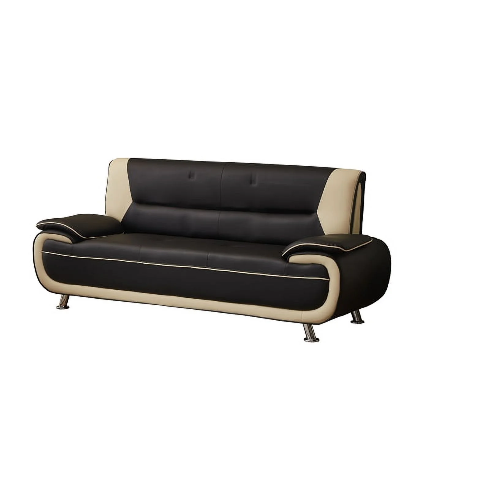 Home Square 2-Piece Set with Faux Leather Sofa and Loveseat in Black & Beige