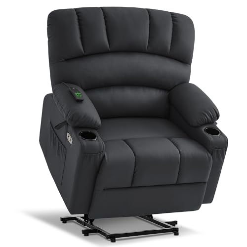 MCombo Oversized Power Lift Recliner Chair for Elderly, Lift Chair with Heat and Massage, Lift Recliner for Big and Tall, Cup Holders, USB &Type C Ports, Faux Leather R7092 (Dark Brown, Oversize)